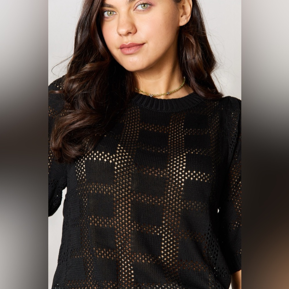 Mandy Ribbed Trim Round Neck Knit Top - Picture 7 of 7